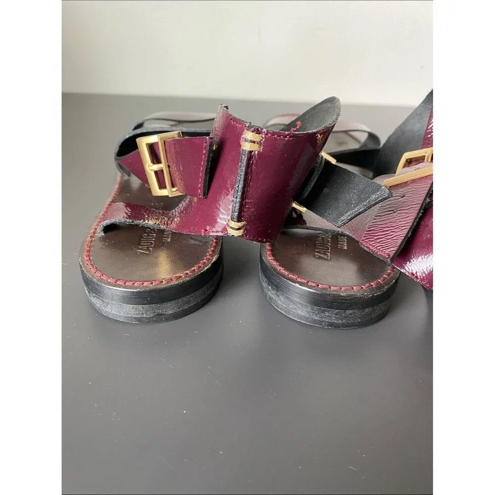 Zadig & Voltaire Burgundy Patent Leather Strap Sandals 3D Skull Italy Sz 40/ 9